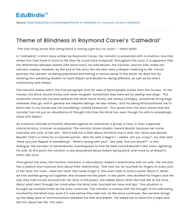 Theme of Blindness in Raymond Carver’s ‘Cathedral’