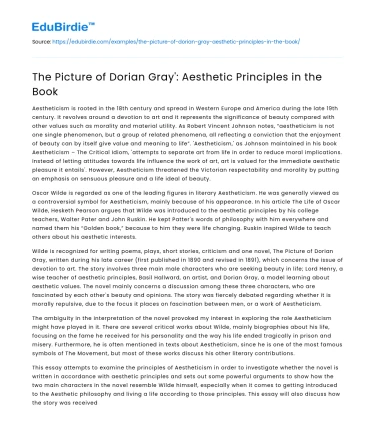 The Picture of Dorian Gray’: Aesthetic Principles in the Book