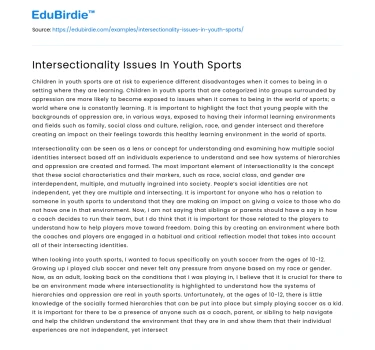 Intersectionality Issues In Youth Sports
