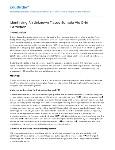 Identifying An Unknown Tissue Sample Via DNA Extraction