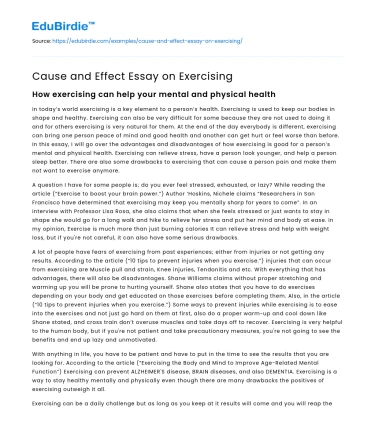 Cause and Effect Essay on Exercising