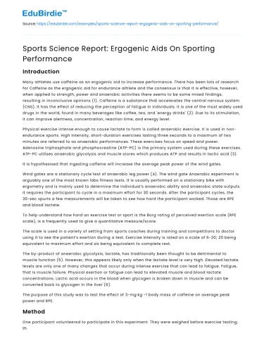 Sports Science Report: Ergogenic Aids On Sporting Performance