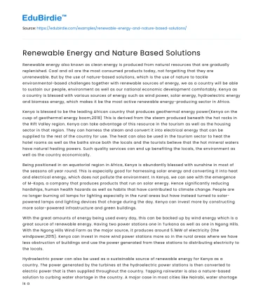 Renewable Energy and Nature Based Solutions