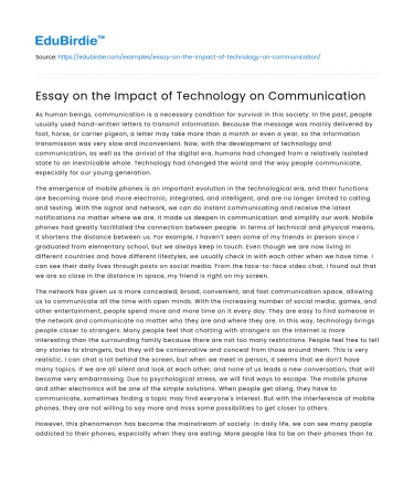 Essay on the Impact of Technology on Communication