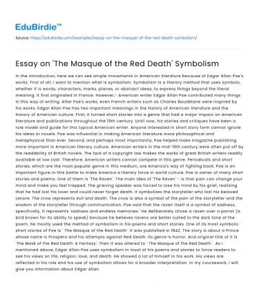 Essay on ‘The Masque of the Red Death’ Symbolism