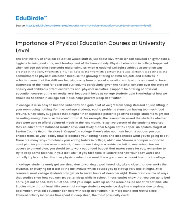Importance of Physical Education Courses at University Level