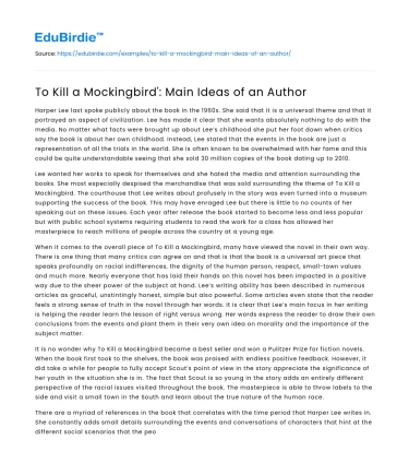 To Kill a Mockingbird’: Main Ideas of an Author