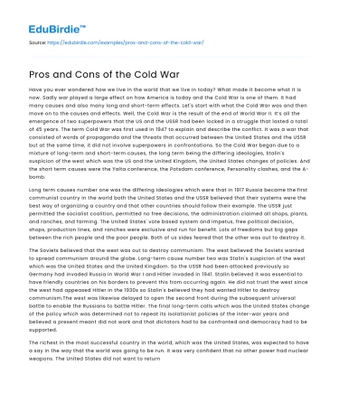 The Dichotomy of the Cold War: A Critical Analysis