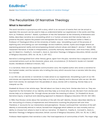 The Peculiarities Of Narrative Theology