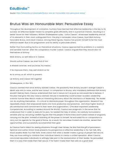 Brutus Was an Honourable Man: Persuasive Essay