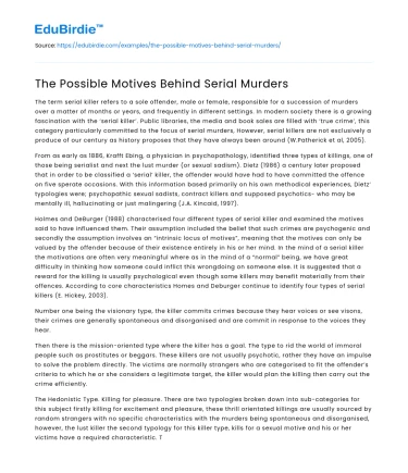The Possible Motives Behind Serial Murders