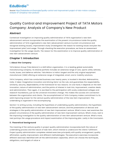 TATA Motors Quality Control Project: New Product Analysis