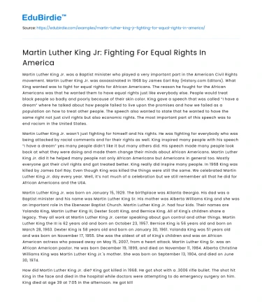 Martin Luther King Jr.: Champion of Civil Rights in America
