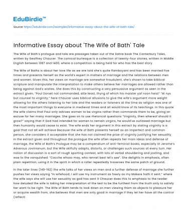 Informative Essay about ‘The Wife of Bath’ Tale