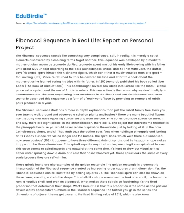 Fibonacci Sequence in Real Life: Report on Personal Project