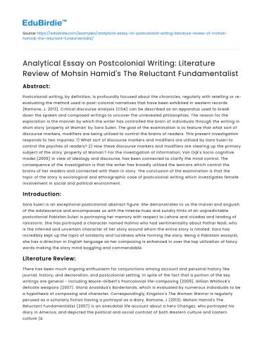 Analytical Review of The Reluctant Fundamentalist by Mohsin Hamid