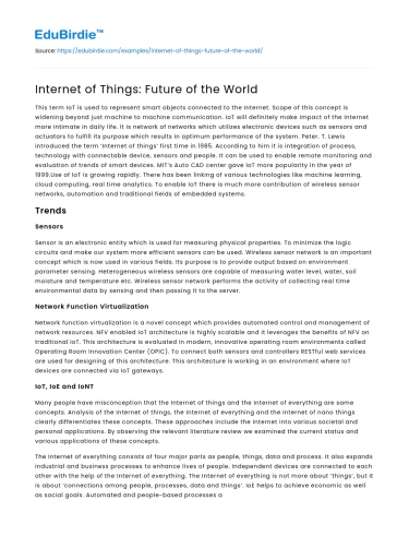 Internet of Things: Future of the World
