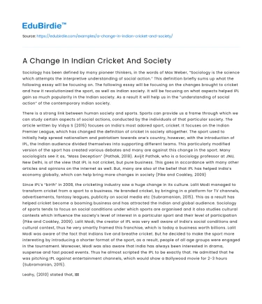 A Change In Indian Cricket And Society