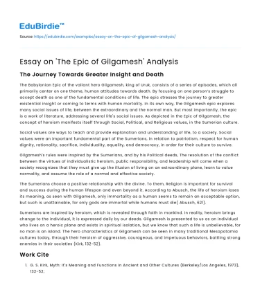 Essay on ‘The Epic of Gilgamesh’ Analysis