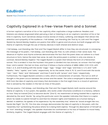 Captivity Explored in a Free-Verse Poem and a Sonnet