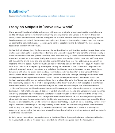 Essay on Malpais in ‘Brave New World’