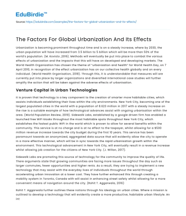 The Factors For Global Urbanization And Its Effects
