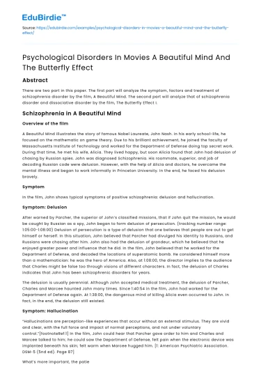 Psychological Disorders in “A Beautiful Mind” and “The Butterfly Effect”