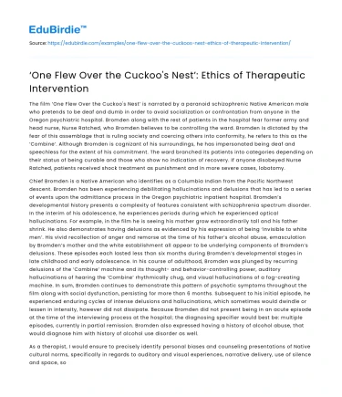 ‘One Flew Over the Cuckoo’s Nest’: Ethics of Therapeutic Intervention