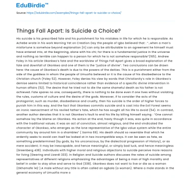 Things Fall Apart: Is Suicide a Choice?