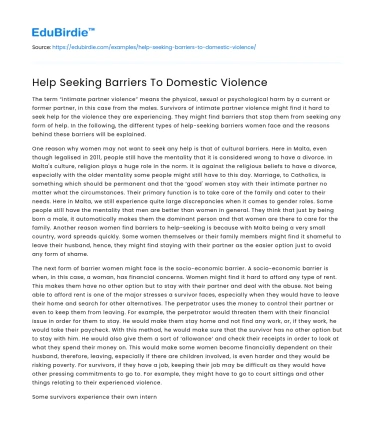 Help Seeking Barriers To Domestic Violence