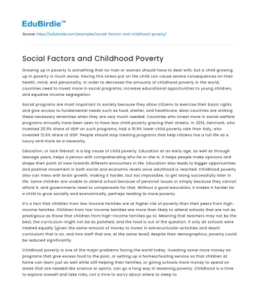 Social Factors and Childhood Poverty