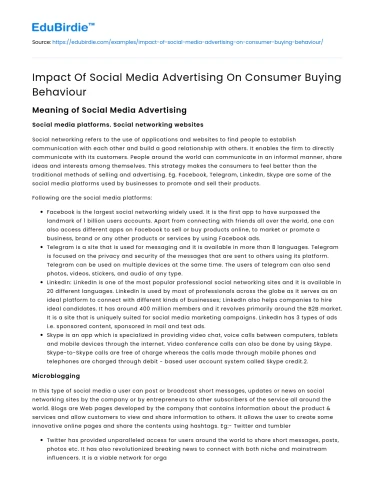 Impact Of Social Media Advertising On Consumer Buying Behaviour