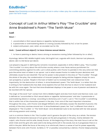 Lust in “The Crucible” and “The Tenth Muse”