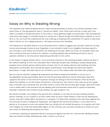 Essay on Why Is Stealing Wrong