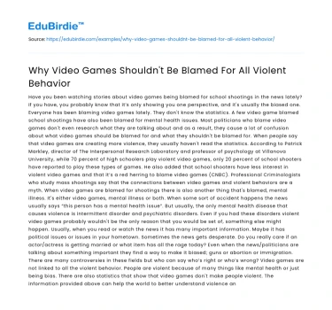 Why Video Games Shouldn’t Be Blamed For All Violent Behavior