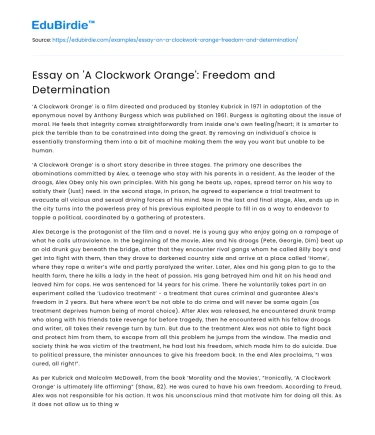 Essay on ‘A Clockwork Orange’: Freedom and Determination