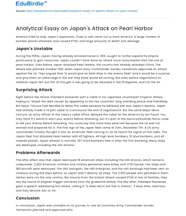 Analytical Essay on Japan’s Attack on Pearl Harbor