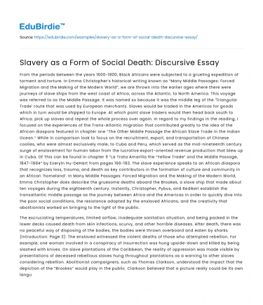 Slavery as a Form of Social Death: Discursive Essay