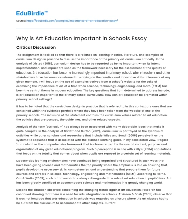 Why is Art Education Important in Schools Essay