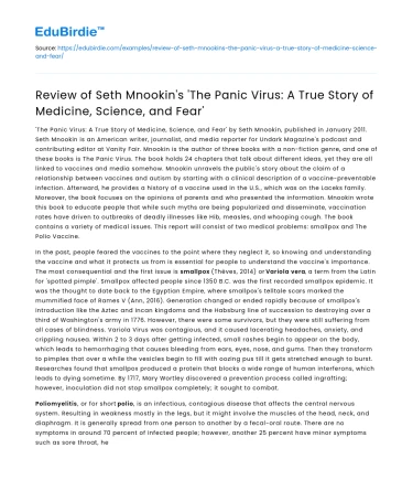 Review of ‘The Panic Virus’ by Seth Mnookin: Medicine, Science, Fear