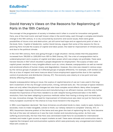 David Harvey on Paris Replanning in 19th Century