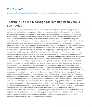 Racism in To Kill a Mockingbird: Tom Robinson Versus Boo Radley