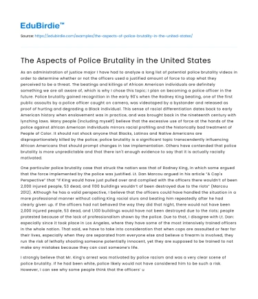The Aspects of Police Brutality in the United States