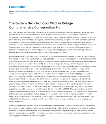 The Eastern Neck National Wildlife Refuge Comprehensive Conservation Plan