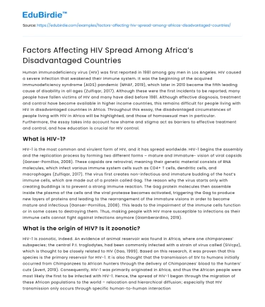 Factors Affecting HIV Spread Among Africa’s Disadvantaged Countries