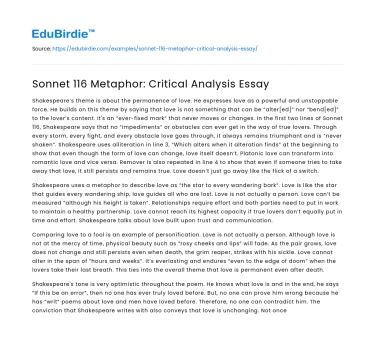 Sonnet 116 Metaphor: Critical Analysis Essay