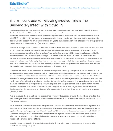 Ethical Case: Allowing Covid-19 Trials
