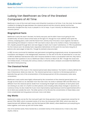 Ludwig Van Beethoven as One of the Greatest Composers of All Time