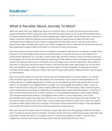 What Is Peculiar About Journey To Mars?