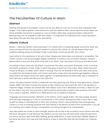 The Peculiarities Of Culture In Islam